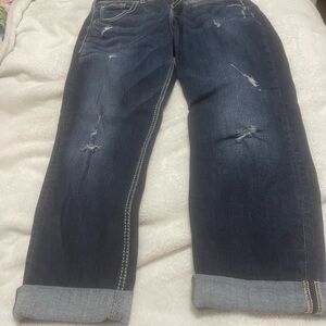 Silver Relaxed Distressed Dark Blue Jeans
